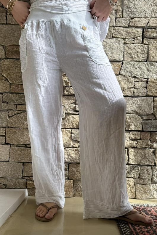  Benji Linen Wave Panel Pant White 